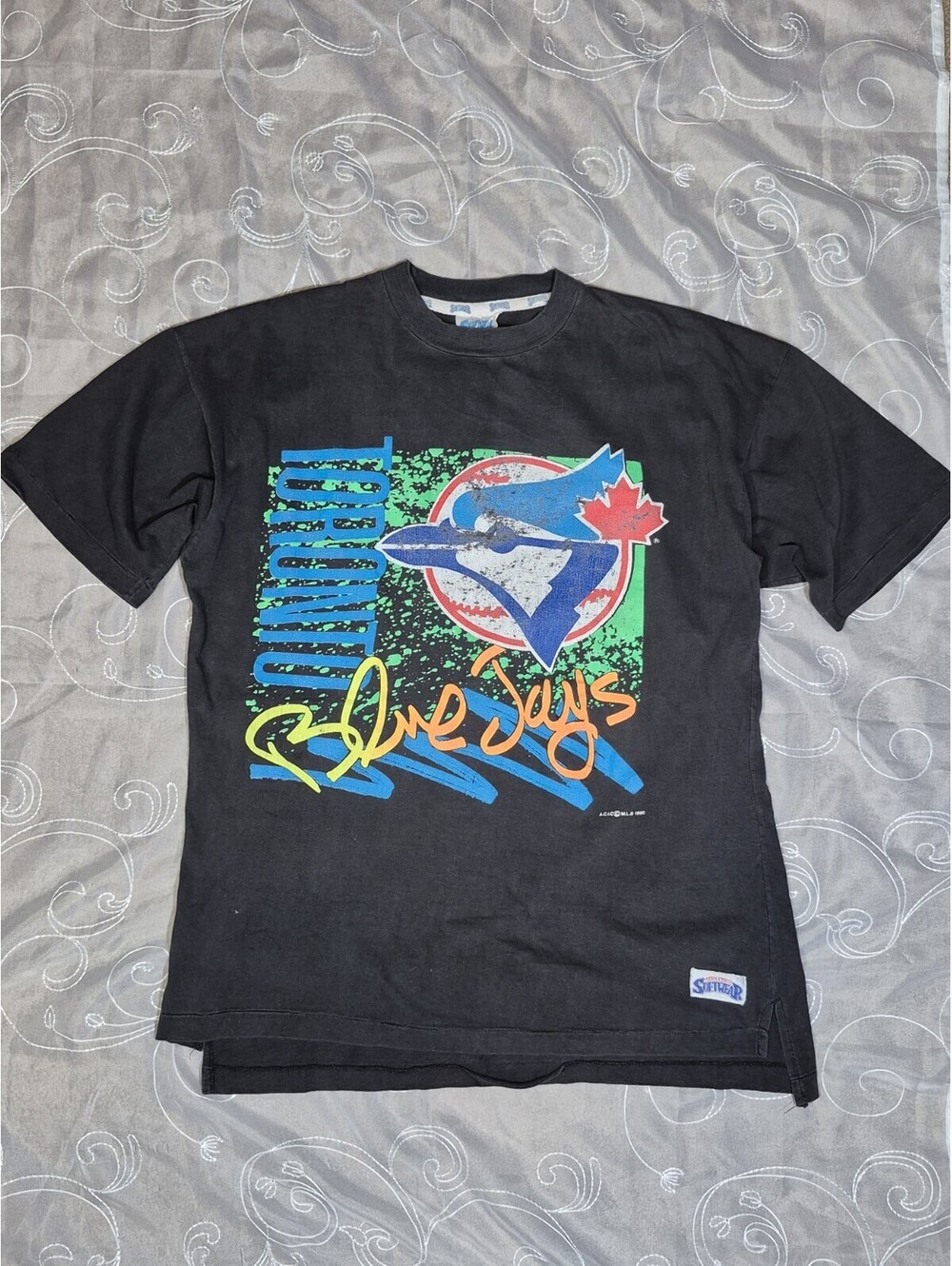 Vintage 1990 Toronto Blue Jays MLB Baseball Graphic T Shirt Men's M Black Rare
